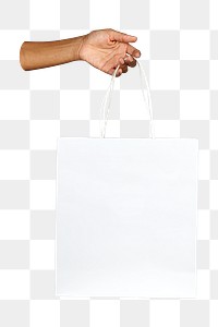 PNG Black woman holding a white paper bag, transparent background