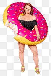 Png woman inflatable donut ring, isolated collage element, transparent background