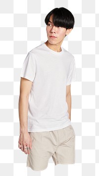 PNG Asian man in white tee, collage element, transparent background