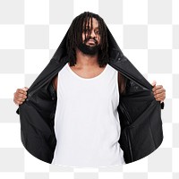 Black raincoat png, men's fashion, transparent background