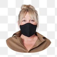 PNG Woman wearing face mask due to covid-19 protection, transparent background