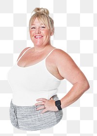 Curvy woman sportswear png, transparent background