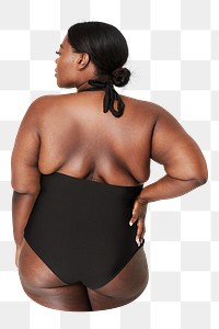 Women's black swimsuit png, plus size fashion, transparent background