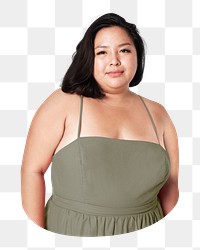 Png plus-size apparel, green spaghetti strap dress, transparent background