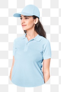 png woman in blue polo shirt and cap, transparent background