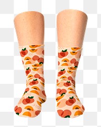 socks png with peach pattern, transparent background