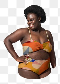 Png patterned bikini, plus-size fashion, transparent background