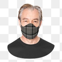 Mature man png face mask, plaid, transparent background