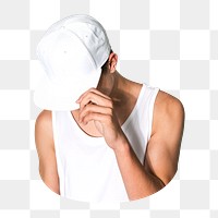 Png man in white cap, transparent background