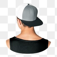 Png man in gray snapback cap, transparent background