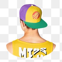 Png man in colorful street outfit, rear view ,transparent background