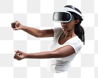 Png woman playing VR racing game, transparent background