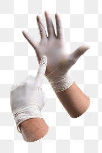 Png hands using medical gloves, transparent background