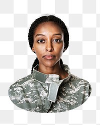 Female soldier headshot png, transparent background