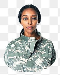 Female soldier portrait png, transparent background