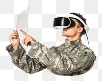 Png military officer in VR headset, transparent background