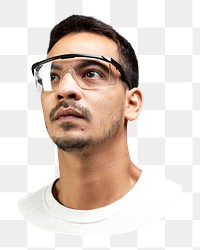 Man with smart glasses png, transparent background