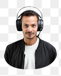 Man wearing headphones png, transparent background