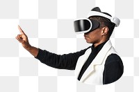 Png businesswoman wearing VR headset, transparent background