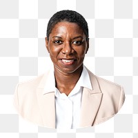 Png African American woman in beige shirt, front view, transparent background