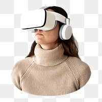 Woman in VR headset, transparent background