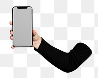 PNG Hand holding a smartphone collage element, transparent background