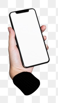 PNG hand with smartphone with screen, collage element, transparent background