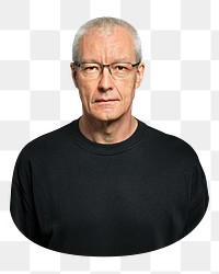 Senior man png in black tee, transparent background