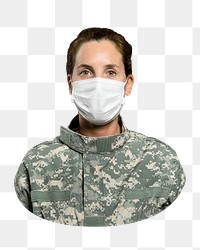 Female soldier png face mask, transparent background