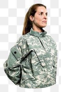 Military woman png in at ease position, closeup, transparent background