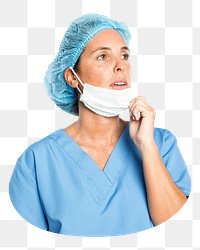 Female surgeon png blue gown, transparent background