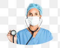 Female doctor png using a stethoscope portrait, transparent background