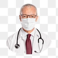 Matured male doctor png in a face mask portrait, transparent background