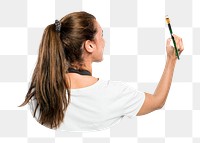 Female artist png holding a paintbrush, transparent background