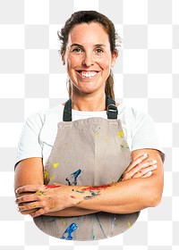 Female artist png in apron, transparent background