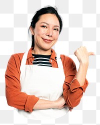 Cheerful Asian woman png in apron ,transparent background