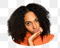 Bored afro woman png, transparent background