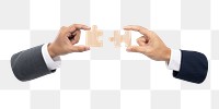 PNG Hands holding puzzle pieces collage element, transparent background