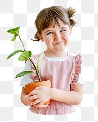 Girl png holding plant, transparent background