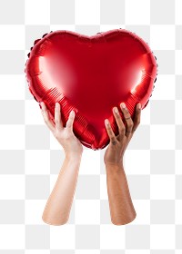 PNG Valentine's heart balloon held by a person, transparent background