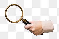 PNG magnifying glass research business symbol, collage element, transparent background