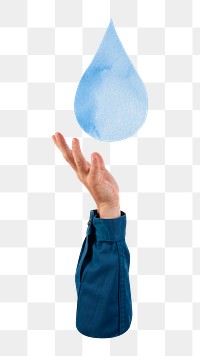 PNG Hand presenting water collage element, transparent background