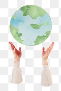 PNG Hands presenting earth collage element, transparent background