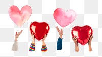 PNG people holding hearts for Valentines’ celebration, collage element, transparent background