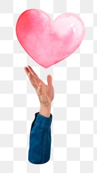 PNG Hand presenting heart collage element, transparent background