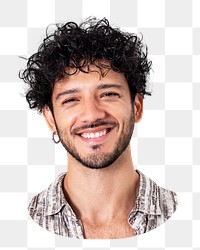 PNG Latin man smiling cheerful expression closeup portrait, transparent background