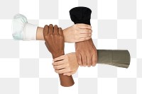 PNG diverse hands teamwork gesture, collage element, transparent background