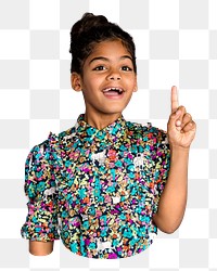 Png Little girl pointing up, transparent background