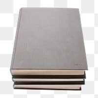 Png grey book stack, isolated collage element, transparent background