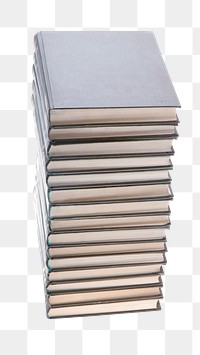 Png grey book stack, isolated collage element, transparent background